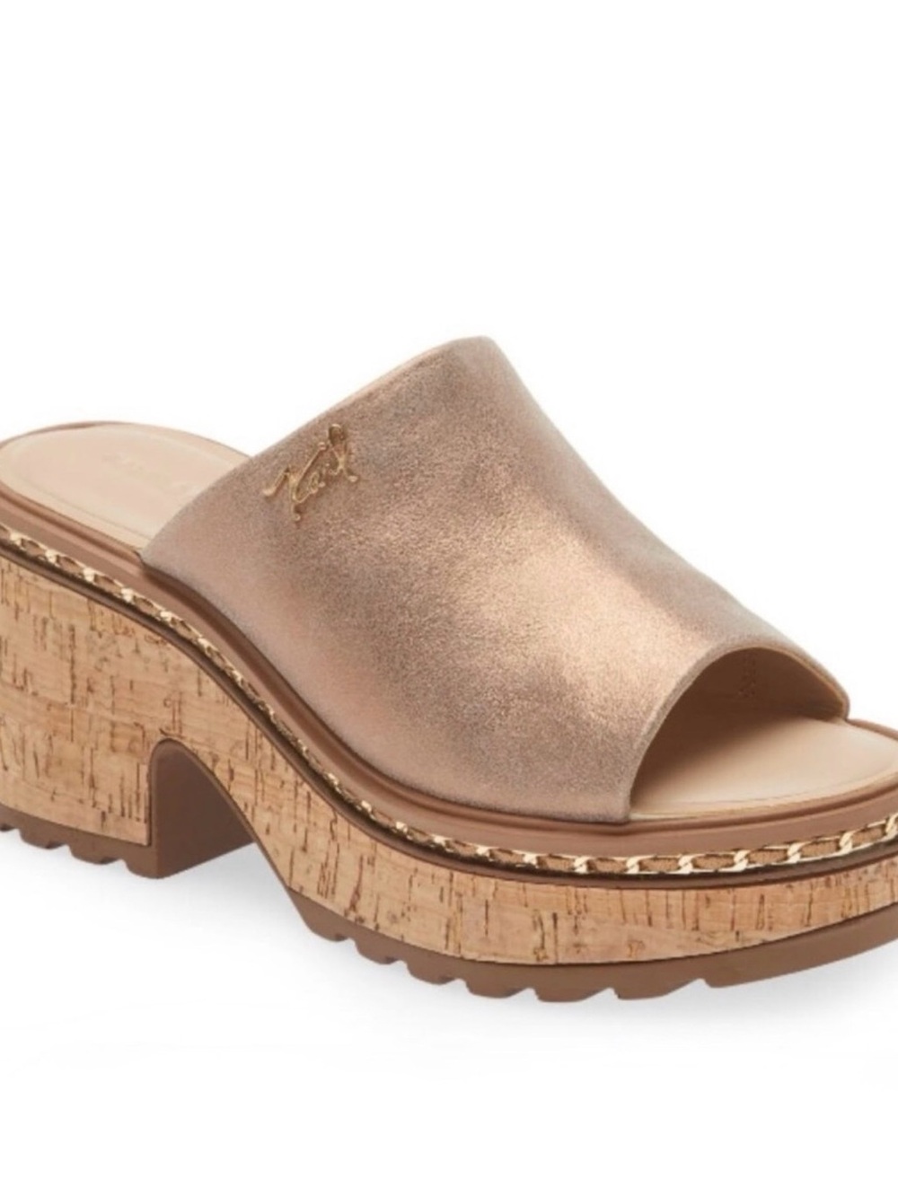 Karl Lagerfeld Metallic Rose Slide Clog with Cork Platform-Exclusive and Fab